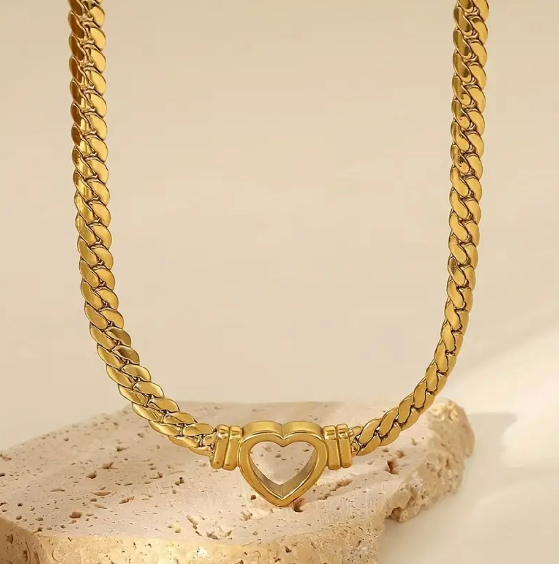 Golden Heart Herringbone Necklace