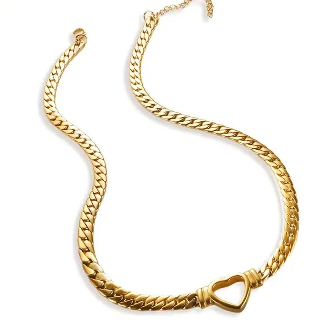 Golden Heart Herringbone Necklace