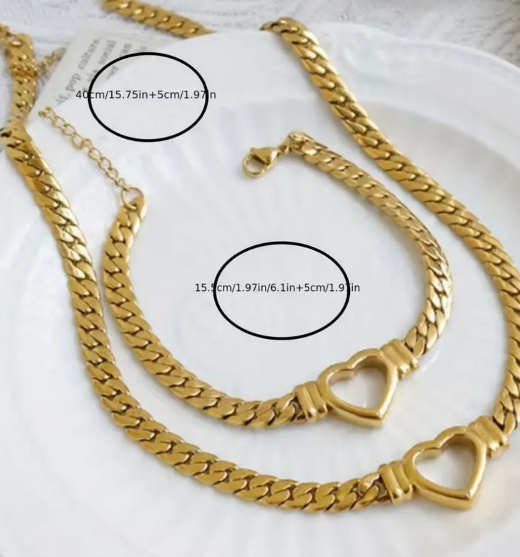 Golden Heart Herringbone Necklace